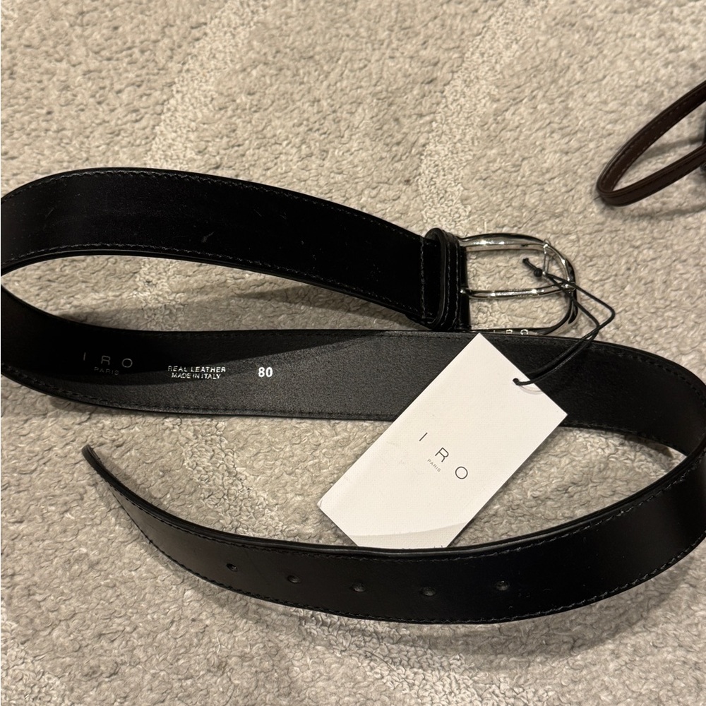 IRO Black Leather Belt with Silver Buckle 80